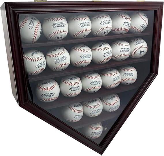 DECOMIL Solid Wood 21 Baseball Display Case Wall Cabinet Holder Shadow Box, w/UV Protection, Lockable