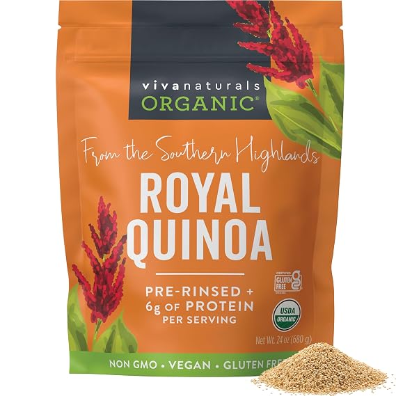 Viva Naturals Organic Quinoa, 24 oz (1.5 lb) Pre-Washed Whole Grain, Plant Protein, USDA Organic, Gluten-Free, Non-GMO, Vegan, Kosher Rice and Pasta Substitute