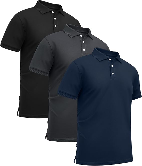 GEEK LIGHTING 3 Pack Mens Polo Shirts Short Sleeve Moisture Wicking Performance Golf Shirt for Men Casual Collared Shirt