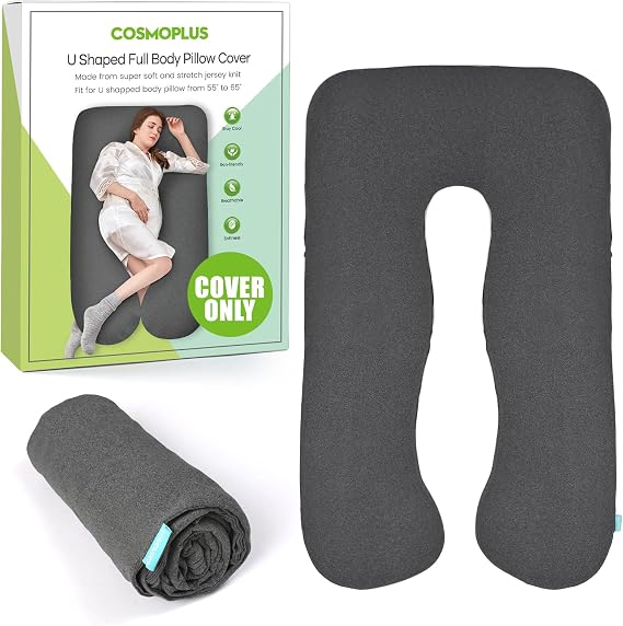 COSMOPLUS Hamilelik Yastık Kılıfı U Şekilli Tam Vücut Yastık Kılıfı Hamilelik İçin, Esnek Havalı Nefes Alabilir Jarse Kumaş, Uyku ve Hamilelik Desteği Sağlar, Kırçıllı Gri