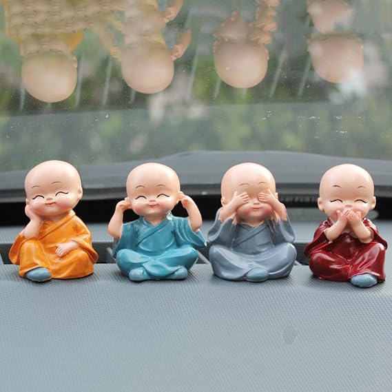 1 Set Creative Cute Kongfu Monk Resin Craft Dashboard Decorations Car Home Office Ornaments Auto Supplies Decorative Accessories
