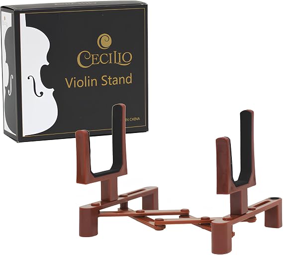 Cecilio Portable Violin Stand with Bow Holder - Adjustable Folding Violin Holder for 1/8 to 4/4 Violin, Brown