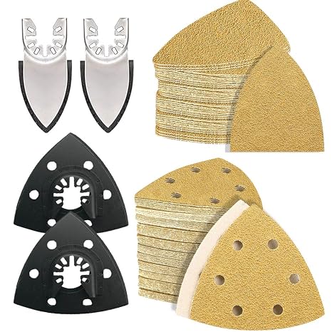 94PCS Oscillating Tool Sandpaper Kit Multitool Detail Sander Pads Include Triangle & Finger Sandpapers fit DeWalt Tools etc Sanding Door Frame Old Furniture Wide Range of Grits for Different Projects