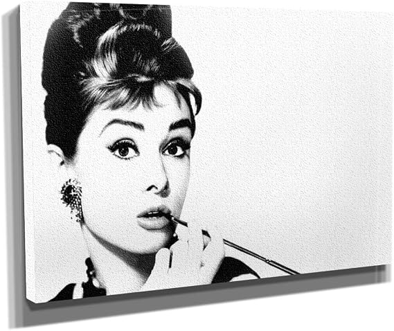Audrey Hepburn Black And White Canvas Wall Art Print - Various Sizes (18in x 12in Gallery Wrapped)