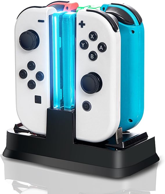 HEATFUN Switch Controller Charger, 4 Joycon or 2 Pro Controller Charging Dock with Charging Indicator and USB Type C Cable
