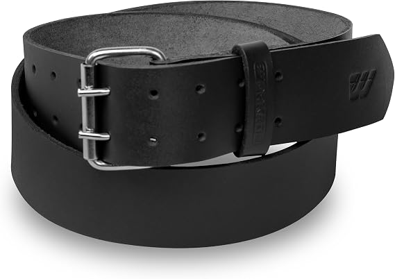 Leather Belt | 2-Inch Heavy-Duty Full Grain Double Prong Belt | Premium 4mm Thick Adjustable Belt for Men's | Durable & Comfortable Fit(Black, 36"-40" (Medium))