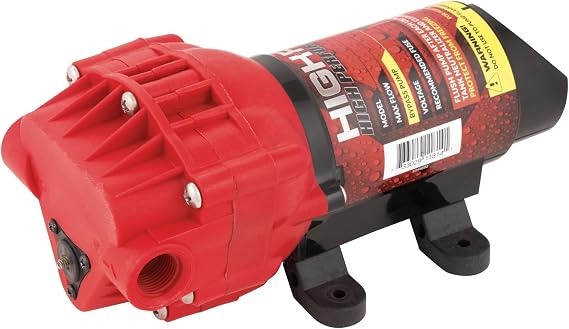 Fimco 5151089 High Flo 12V Diaphragm Pump 2.4 GPM 60 PSI Bypass, Self-Priming, Can Run Dry