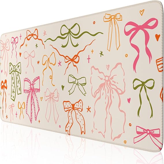 iCasso Mouse Pad, Desk Mat for Office Decor,35.4 x 15.7 in, Colorful Bow | Computer Desk Accessories XXL Non-Slip Mousepad for Keyboard and Mouse with Stitched Edges, School Office Decor