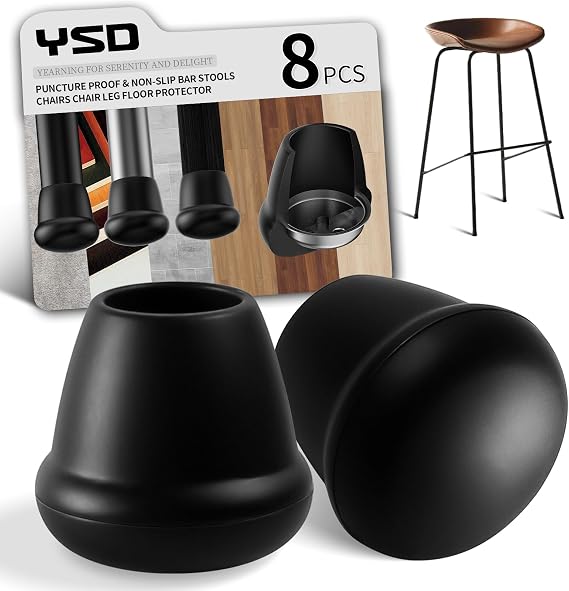 YSD Heavy Duty Rubber Chair Leg Caps, 3/4" Non-Slip Furniture Floor Protectors with Metal Inserts for Hardwood Floors, Round Furniture Covers for Chairs, Stools, Bar Stools, 8 PCS (Fit 0.63"-0.75")
