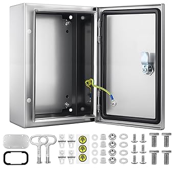 QILIPSU 304 Stainless Steel Electrical Box IP65 Waterproof Steel Project Enclosure Lockable Weatherproof Electric Junction Box for Indoor & Outdoor Use 14"x10"x6"
