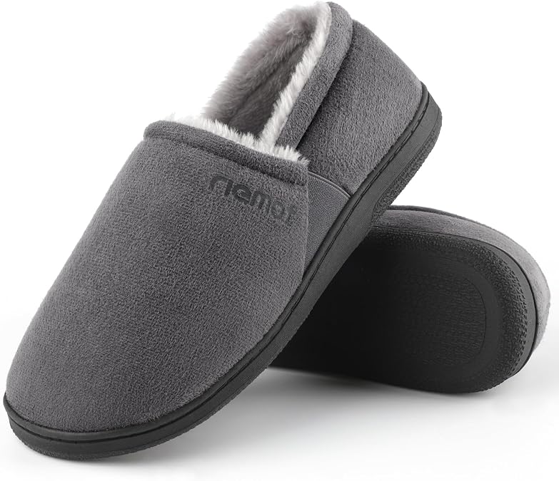 riemot Mens Moccasin Slippers, Warm Memory Foam House Shoes US9-14