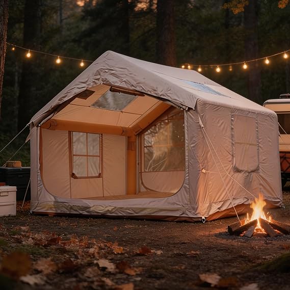 10 Person Inflatable Camping Tent, Quick Setup Blow Up Tents for Camping Required 5-10 Minute Single Person Tool-Free Assembly, for Family Camping Outdoor Parties Road Trips