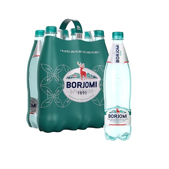 BORJOMI Sparkling Mineral Water with Natural Minerals - Crisp and Bold Taste - PET Bottles - 33.8 oz, Bottled Water 6 Pack
