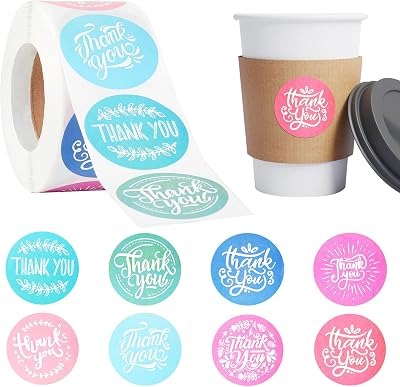 600pcs Thank You Stickers Small Business, 1.5 inch Round Thank You Labels, 8 Colors, for Supporting My Small Business Your Order Gifts Bags Box Packing Envelope Card Decoration