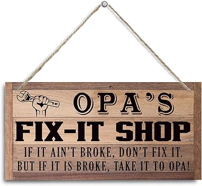 Opa Wood Sign, Opas Fix-It Shop Sign Gift for Opa Grandpa, Decorative Hanging Wall Plaque Wood Sign, Opas Workshop Door Hanger, Tool Room Decor, Gift for Mechanic Opa, Fathers Day Gift