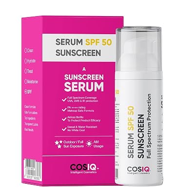 Cos-IQ Sunscreen SPF 50 Serum, PA | For Oily, Dry, Acne-prone Skin |Ultra Lightweight Texture |Non-Greasy |No White Cast |Broad Spectrum Protection & Blue Light Protection | For Men & Women | 30ml