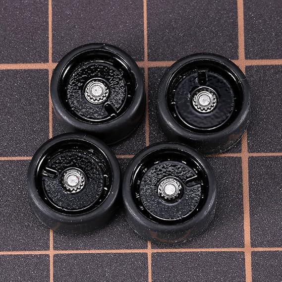 Carlomo 1/64 Scale S-Class Alloy Wheels Rubber Tires with Axles Detail Up Kits (4pcs/1 Kit) Modified Parts for 1:64 Diecast Model Cars (S09-C)