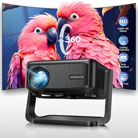 Mini-Projector with WiFi and Bluetooth: [1000 ANSI/360Adjustable Stand/Electric Focus/Auto Keystone] Portable-Movie-Outdoor-Ceiling-Projector, ONOAYO Upgrade 1080P Proyector for Phone/Home Theater