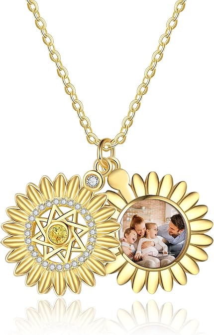 Personalized Sunflower Necklace for Women Custom You are My Sunshine Necklace Sunflower Locket Jewelry Pendant with Name Personalized Necklace (engraved photo)