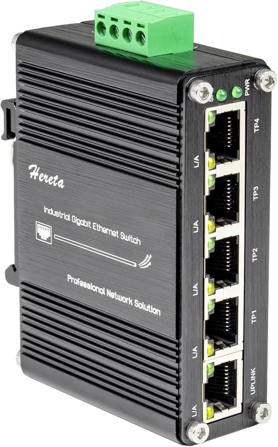 Mini Industrial 5 Port Gigabit Switch Ethernet Switch,Unmanaged Network Switch Ethernet Hub with 5 x RJ45 Port 10/100/1000Mbps,12~48VDC,Din-Rail, Wall Mountable