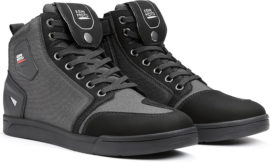 KEMIMOTO Motorcycle Shoes for Men Thick Heel Protection Layer | Features:Shoelace-pocket, Anti-slip,Comprehensive protection, All-seasonsMaterials:Rubber,Canvas,Microfiber