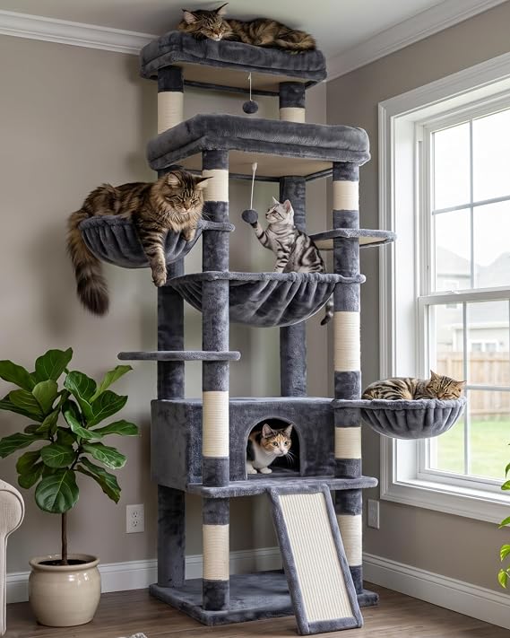 Hey-brother Cat Tree Tower with Extra Large Platform and Basket, MPJ080G