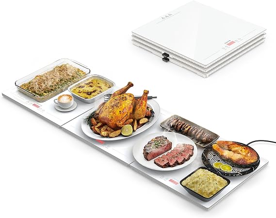 FEPPO Warming Trays for Buffets Party, Extra-Long 47"x15" 3-in-1 Modular Food Warmer with Independent Temp & Timer Control, Glass Food Warming Mat, Ideal for Catering & Gatherings