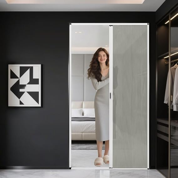Customizeinterior Accordion Door, Sliding Folding Door with Aluminum Frame and Cellular Fabric, Room Divider for Closet RV Patio Shower Door Suitable(Semi-Blackout Gray,21x68in/53.3x172.7cm)