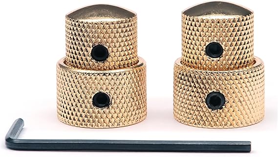 2PCS Guitar Dual Concentric Stacked Control Knobs Sets Metal with Wrench Replacement for Electric Guitar Bass (Gold)