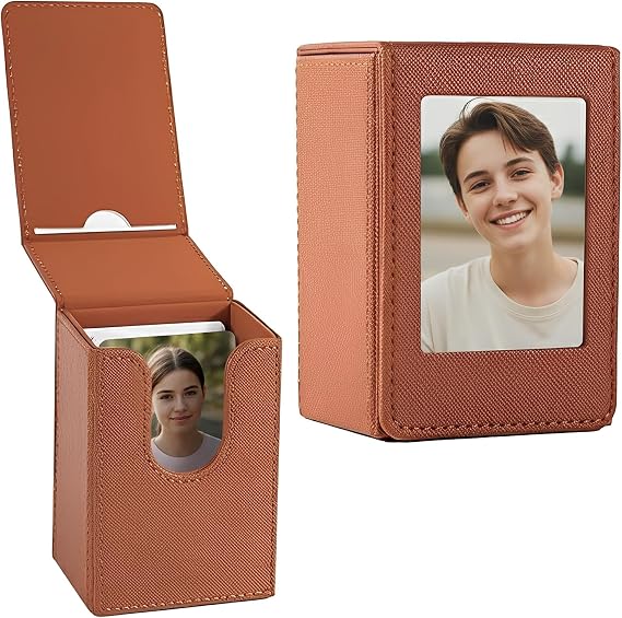 Picture Holder Storage Case Compatible with Fujifilm Instax Mini EVO Mini Liplay 12 11 SE 41 40 99 90 9 8 7S Camera Films, 2x3 Inches Hold 50 Instant Films Photos Pouch Protection Box (Brown)
