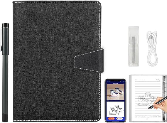 Smart Digital Sketchbook with A5 Erasable Paper Refill + 5 Spare Refills, Intelligent Digital Sketchbook Pro V2, Smart Sync Pen & Notebook, Drawing, Writing, Note-Taking,Black