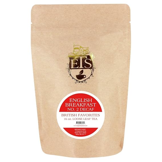 English Breakfast Blend No. 2 CO2 Decaffeinated Loose Leaf Black Tea, 16oz | Sri Lankan Dimbula FP Grade, Resealable Pouch, Full-flavored, Medium-bodied, Floral Aroma and Fruity Notes, Milk-friendly.