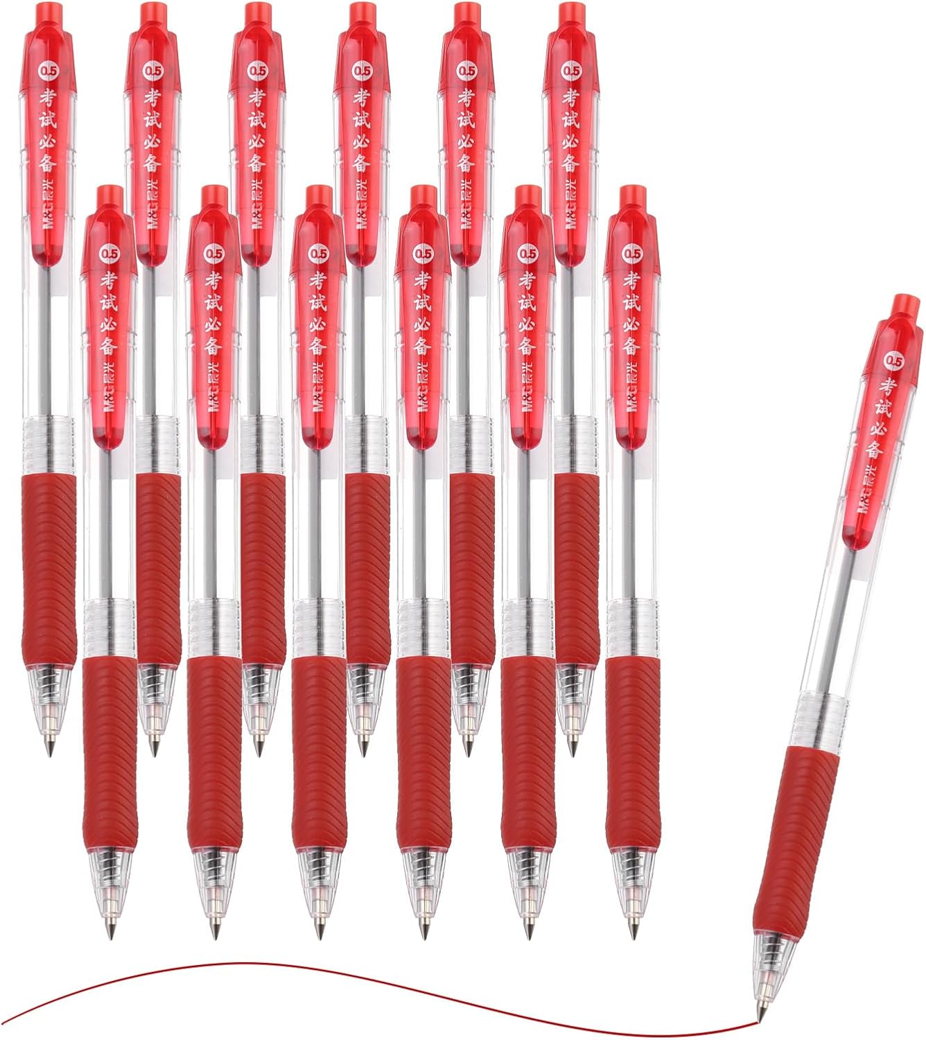 M&G Ballpoint Pen 0.5mm, 12pcs Retractable Fine Point Red Ink Click Ball Point Pen Writing Supplies for Journaling Home Office Classroom, Clear