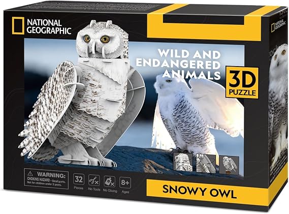 CubicFun 661079 National Geographic 3D Puzzle, Snow Owl, 3D Animal Puzzle Owl with 32 Pieces, Model Kit for Children from 8 Years