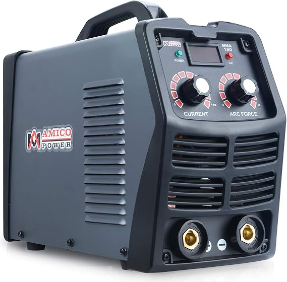 AmicoElectric MMA-180A, Professional 180 Amp Stick Arc DC Inverter Welder, With Lift-TIG Welding Machine, 100 to 250V Wide Voltage, Grey, Full Size