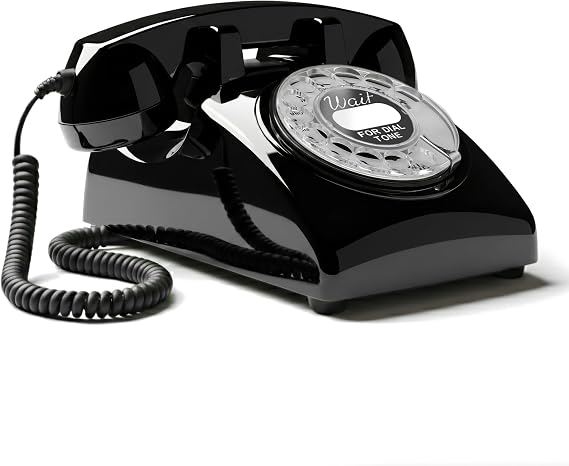 Opis Technology 60s Cable Retro Rotary Landline Desk Phone, Black | Vintage 1960s style with a real metal bell and loud ringer. Movie prop, novelty gift, office accessory.