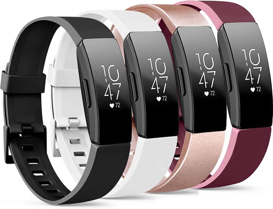 IEOVIEE 4 Pack Compatible Bands for Fitbit Inspire 2, HR, Ace 2 & Inspire, Adjustable Silicone Sport Wristbands