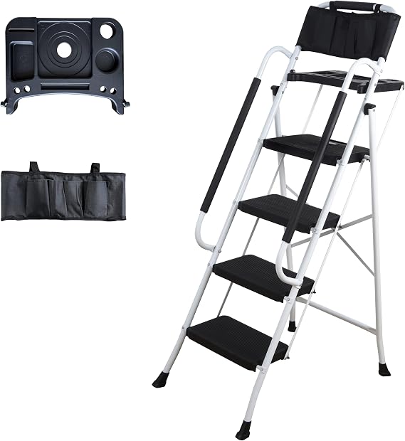 4 Step Ladder with Handrails (Include Tool Tray+Bag) 330lbs Capacity