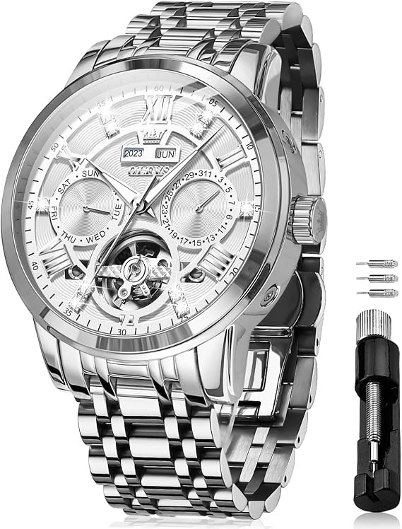 OLEVS Mens Watches Stainless Steel Waterproof Date Analog Quartz Watch Classic Luxury Dress Luminous Gold/Black/Blue/White Dial Wrist Watches for Men