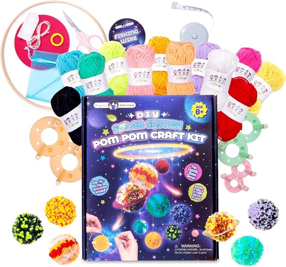 Original Stationery Solar System DIY Pom Pom Craft Kit - 12 Yarn Planets, Yarn Crafting, Ages 8& up - Solar System Model for Kids