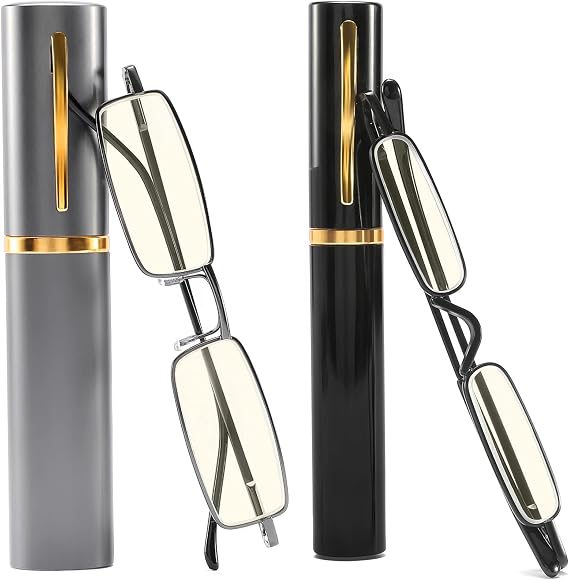 touk Small Slim Reading Glasses Portable Metal Case