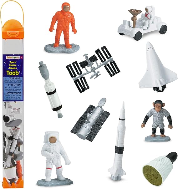 Safari Ltd Space TOOB With 10 Out Of-This-World Toy Figurines, Including 2 Astronauts, 1 Space Chimp, 6 Space Craft, And More! For Ages 3 And Up