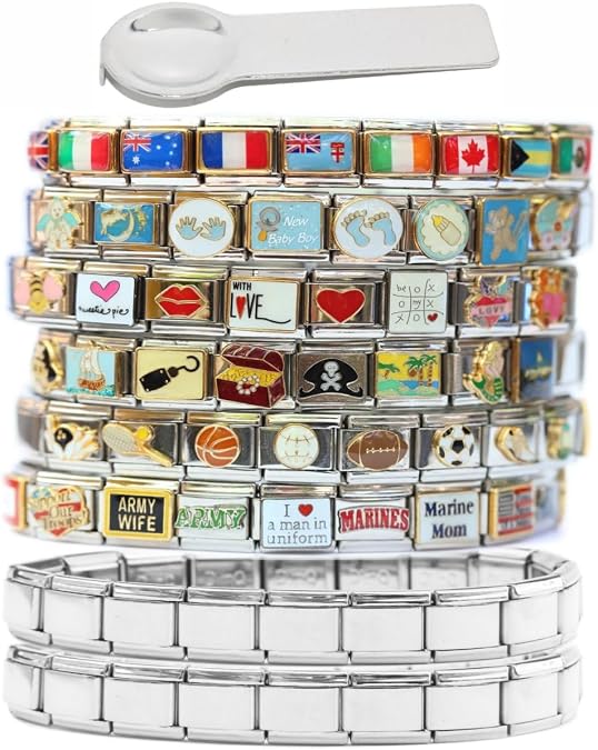 Two Starter Bracelets and 70 Assorted Italian Charms and Charm Tool - 9mm Standard Size Jewelry