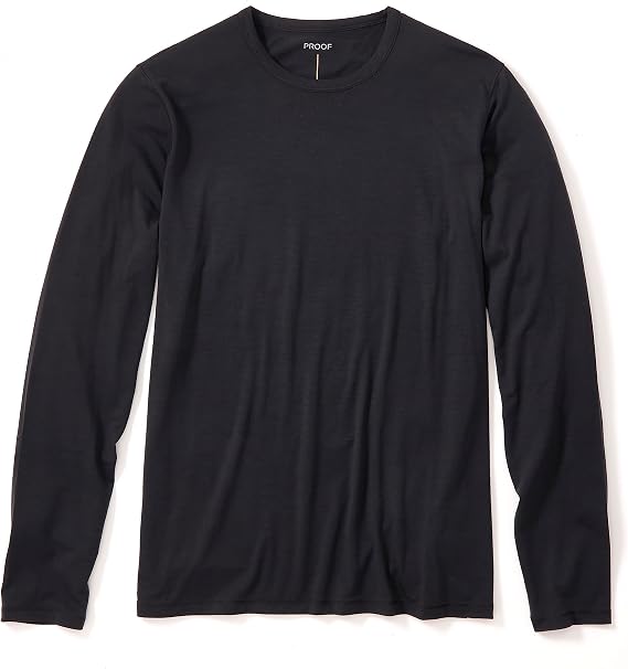 Huckberry Proof Men's 72-Hour Merino Wool Long Sleeve T-Shirt, Crewneck, Moisture Wicking & Odor Resistant, Stone Black, L