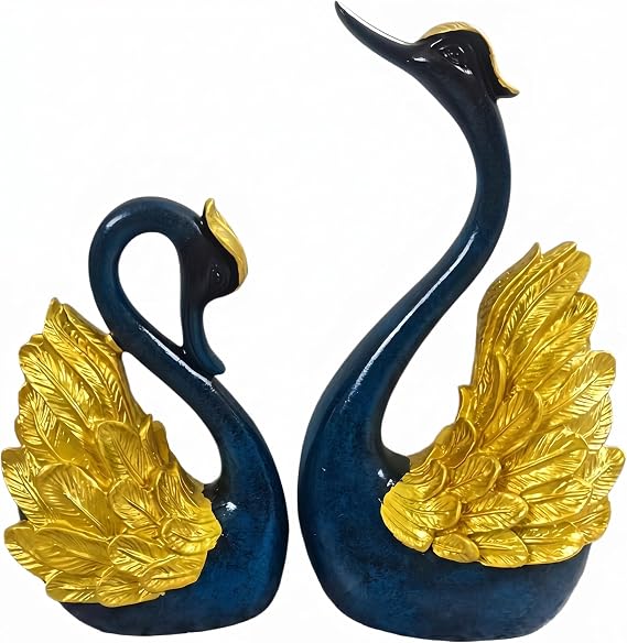 2pcs Swan Statues Couple's Home Decorations for Living Room Decor and Accessories, Sculptures Home Decor for Coffee Table, Book Shelf Decor Accents (Gold)