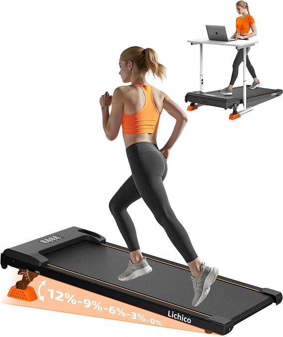 Lichico 5-Level Incline 0-12% Walking Pad, Foldable Under Desk Treadmill