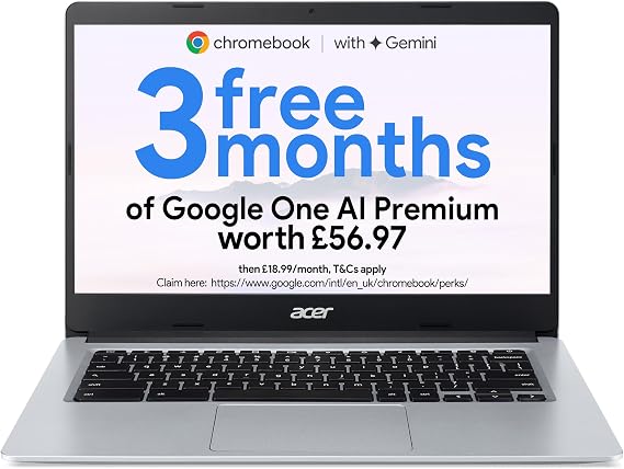 acer Chromebook 314 CB314-1H - (Intel Celeron N4020, 4GB, 64GB eMMC, 14 Inch Full HD Display, Google Chrome OS, Silver)