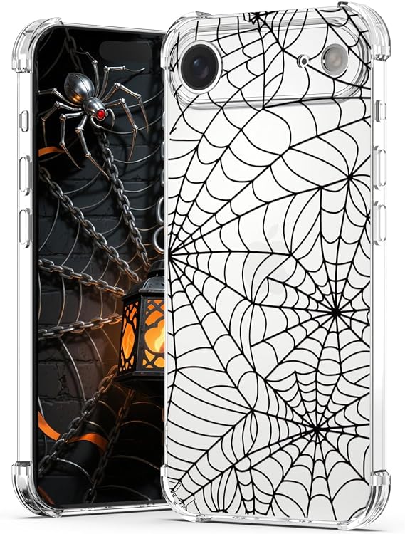 Halloween Case for iPhone 17 Air Black Spider Web Designed Pattern Clear Cover Soft Slim Bumper Shockproof Anti-Scratch Protective Phone Case for iPhone 17 Air - Spider Web