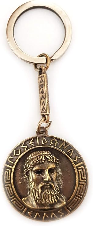 IconsGr Key Ring Ancient Coin Poseidon Shield God Trident Keychain