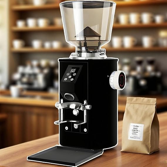 350W Commercial Coffee Grinder, Espresso Coffee Bean Grinder, 64mm Flat Burr Grinder, with 9 Precise Settings / 450g Capacity Hopper/Double Dosing Modes Black
